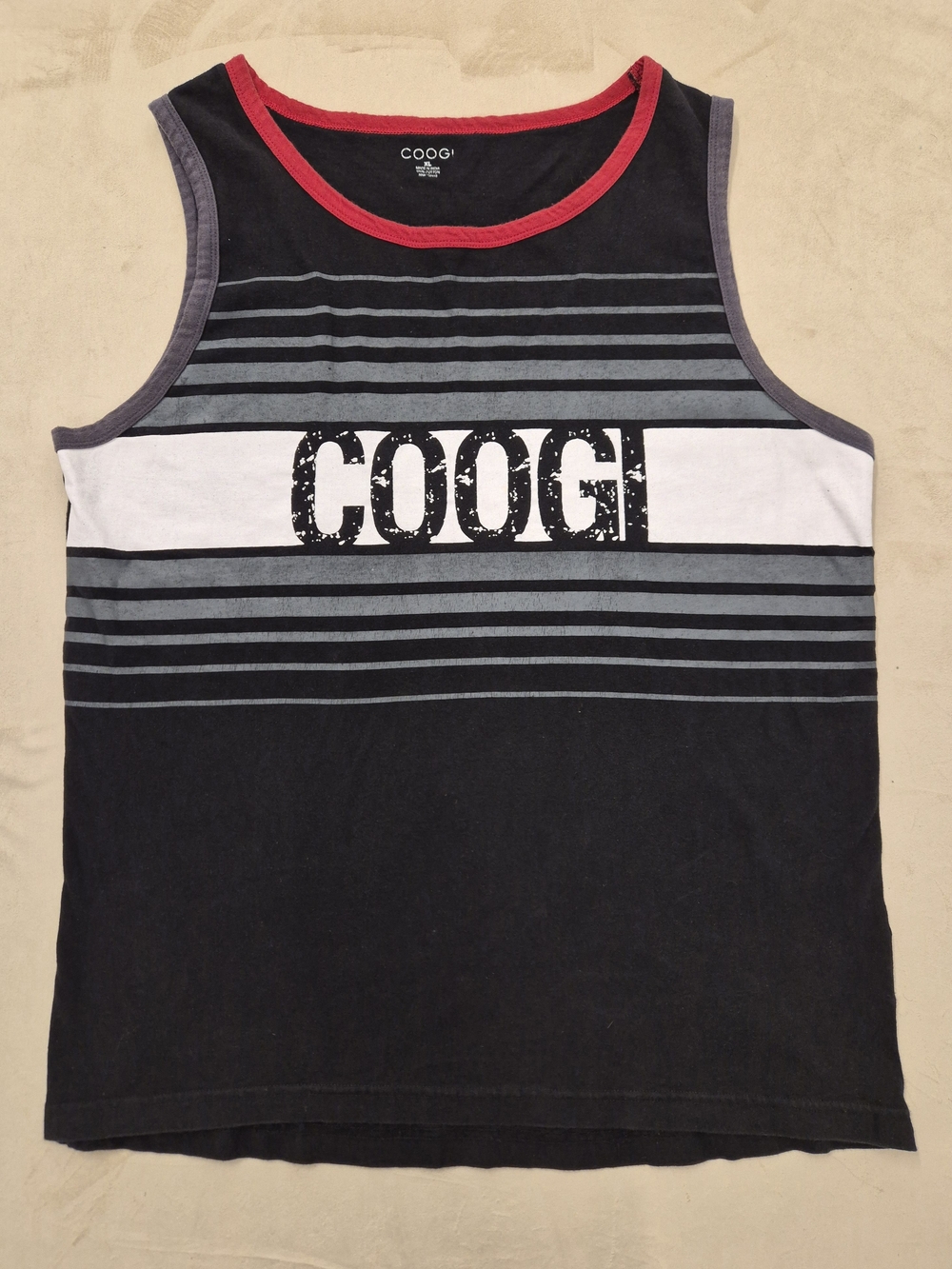 VTG Coogi Spellout Men's Black Striped Tank Top Logo Hip Hop Y2k Streetwear 90'S